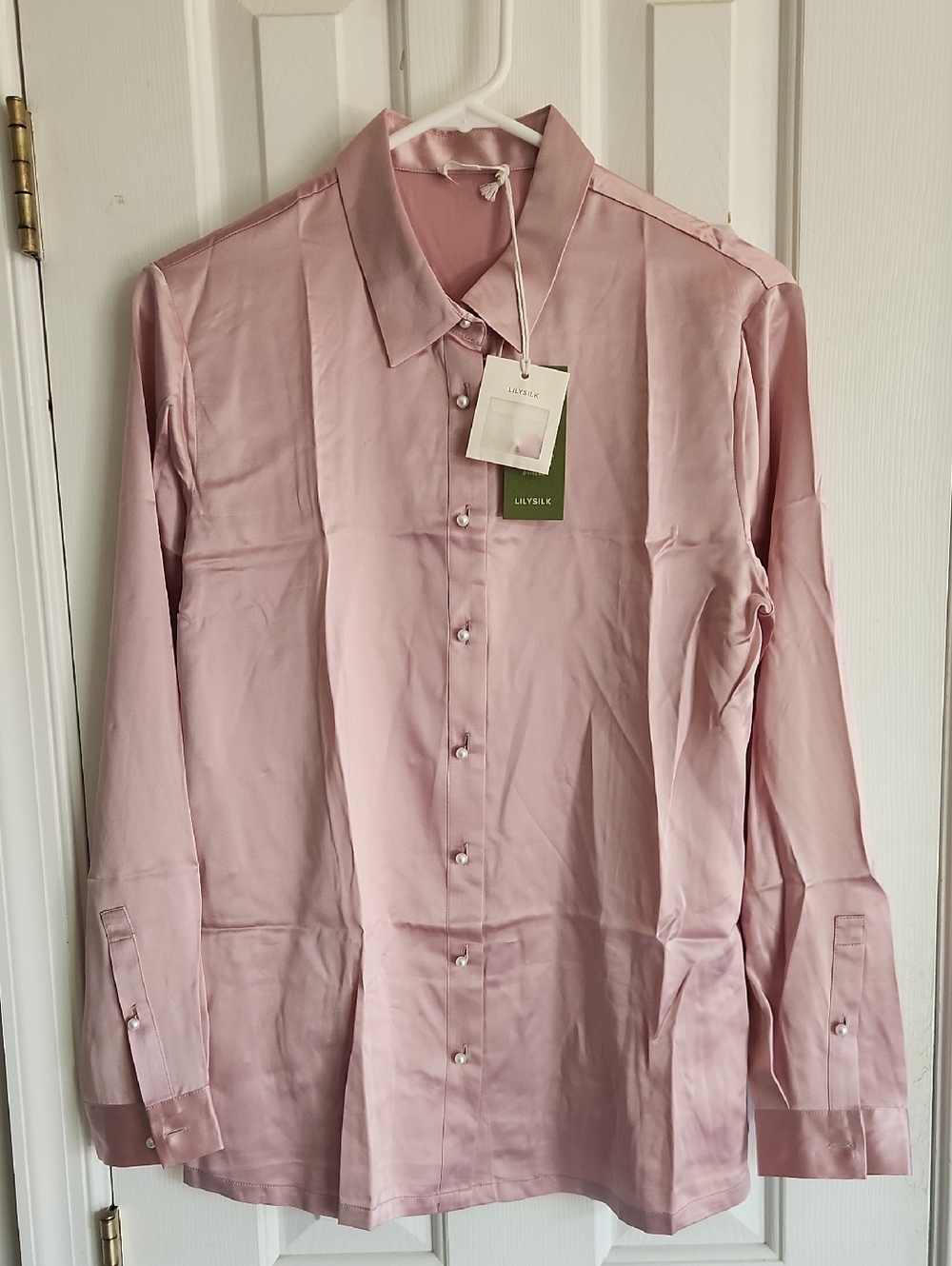 Light Pink Women's Silk Button-Up Blouse